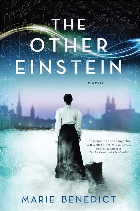 The cover of 'The Other Einstein: A Novel' by Marie Benedict features a silhouette of a woman with a bookish-looking background, suggesting the historical fiction theme.