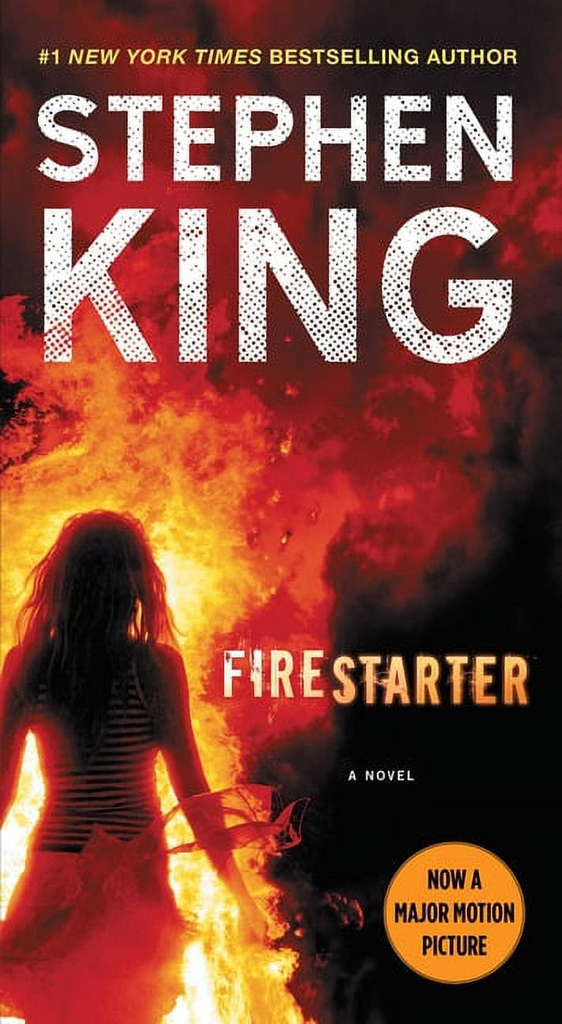Cover of the novel 'Firestarter' by Stephen King, featuring a fiery background with the title and author's name prominently displayed.