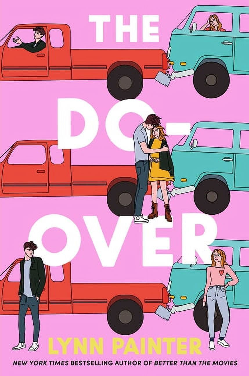 The cover of 'The Do-Over' by Lynn Painter features a vibrant and colorful illustration. In the image, a teenage girl is depicted in the foreground, with a boy in a red vehicle in the background, and a third character in a blue vehicle.