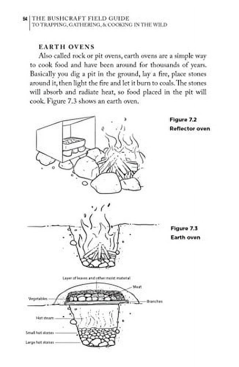 Book starting different types of fires setup guide from 'The Bushcraft Field Guide to Trapping, Gathering, & Cooking in the Wild' by Dave Canterbury with grid figures and instructions.