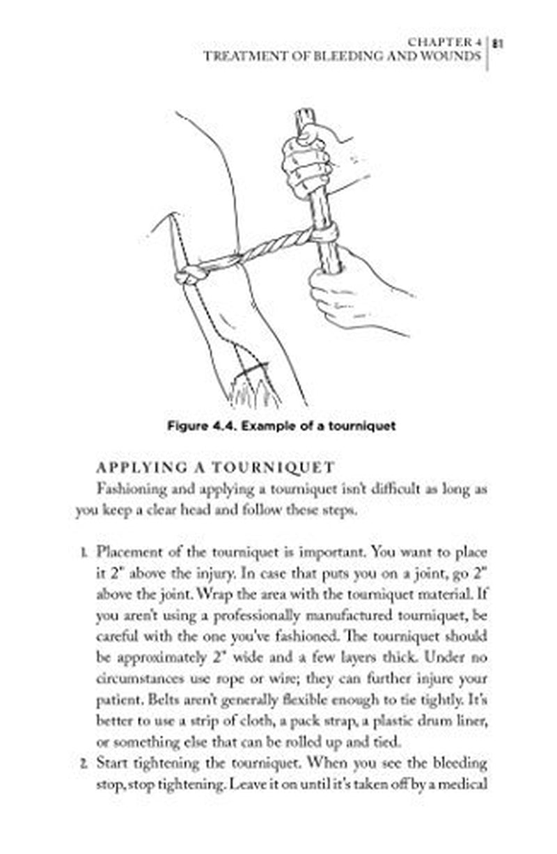 Page from the book 'Bushcraft First Aid: A Field Guide to Wilderness Emergency Care' showing survival instructions.