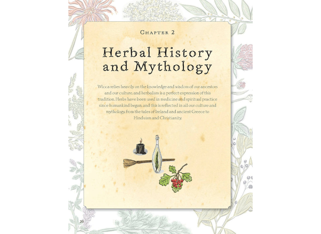 Interior pages from “The Green Wiccan Herbal” by Silja, displaying detailed descriptions of herbs, their magical correspondences, and ritual applications. Includes small botanical drawings and a clean, readable layout.